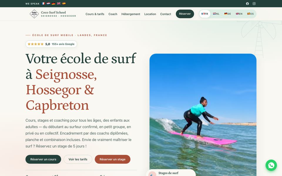 Coco Surf School homepage